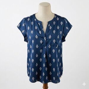 Liz Claiborne blue floral short sleeves tunic blouse size XL